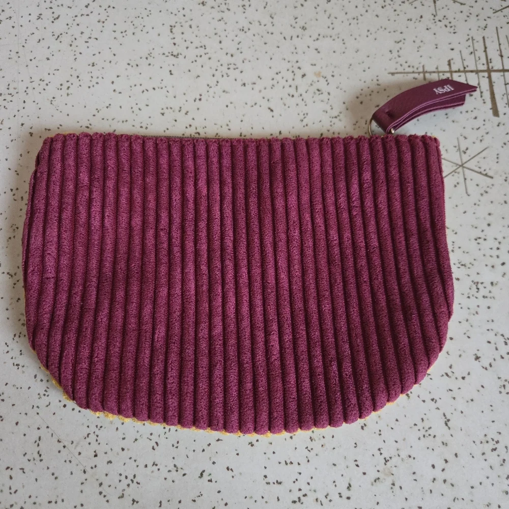 Ipsy Yellow & Burgundy Corduroy Pouch